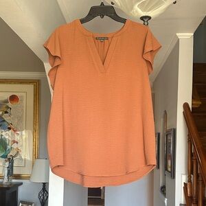 Adrienna Papell Flutter Sleeve V-Neck Blouse Sz L